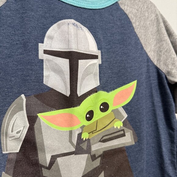 Star Wars The Mandalorian Child Graphic T-Shirt For Kids Raglan Sleeve Grey Blue - Picture 2 of 5